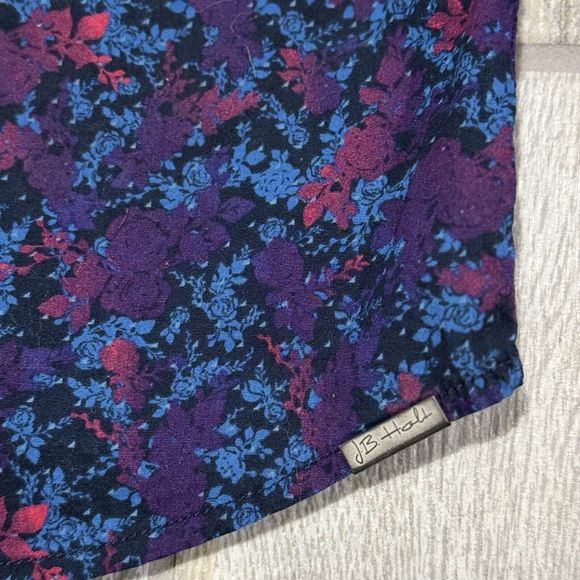 JB Holt Button Down Shirt L Blue Purple Pink Rose Dark Floral Flip Cuff Tailored - Picture 5 of 14